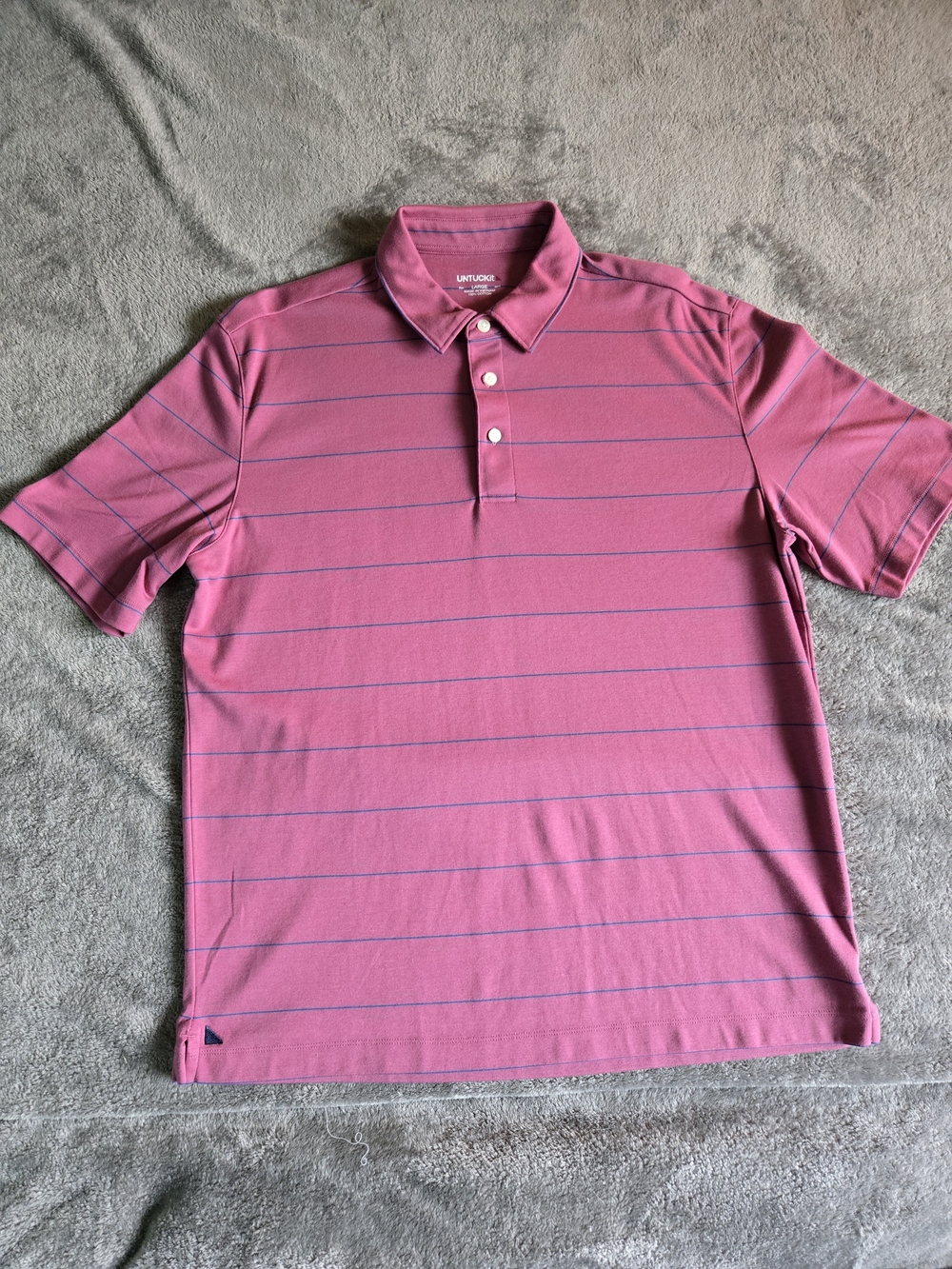 UNTUCKit Men's Pink Polo with Thin Blue Stripes